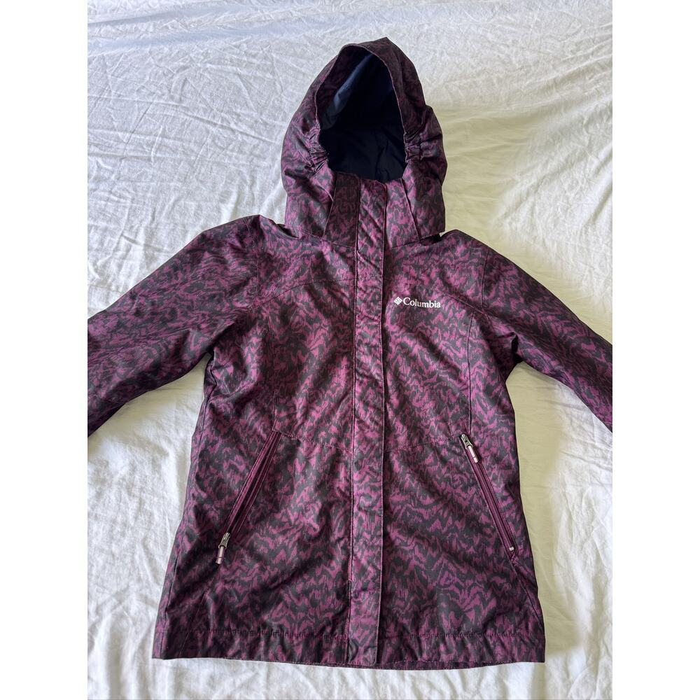 Columbia Kids S 7/8 Coat Purple Hooded Ski Snow Omni Heat Fleece Lined